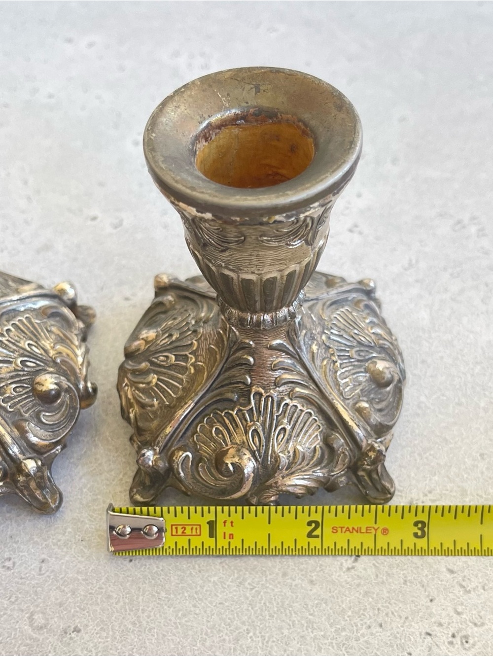 Set of 2 Silver Tone Metal Ornate Candle Holders Victorian Style Scroll Alter - Picture 8 of 8